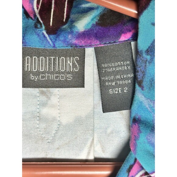 Additions By Chico’s Sz 2 Blue Purple Floral Pattern Button Down Jacket - Picture 4 of 10